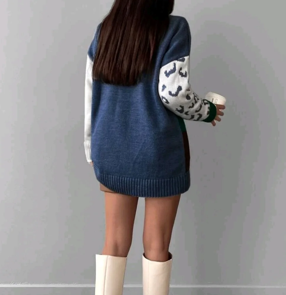 Colorblock Drop Shoulder Sweater Without Shirt - Picture 2 of 4